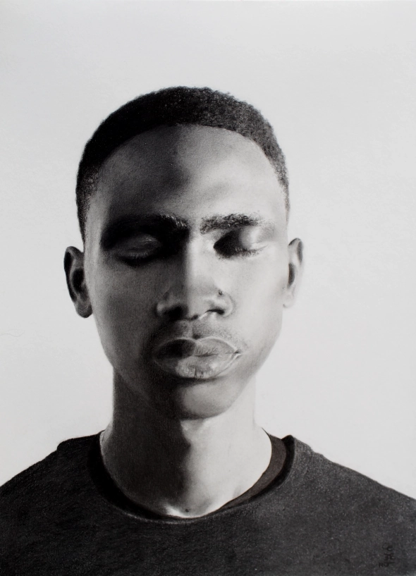 dessin, portrait jeune homme d'après photo au Fusain et Graphite